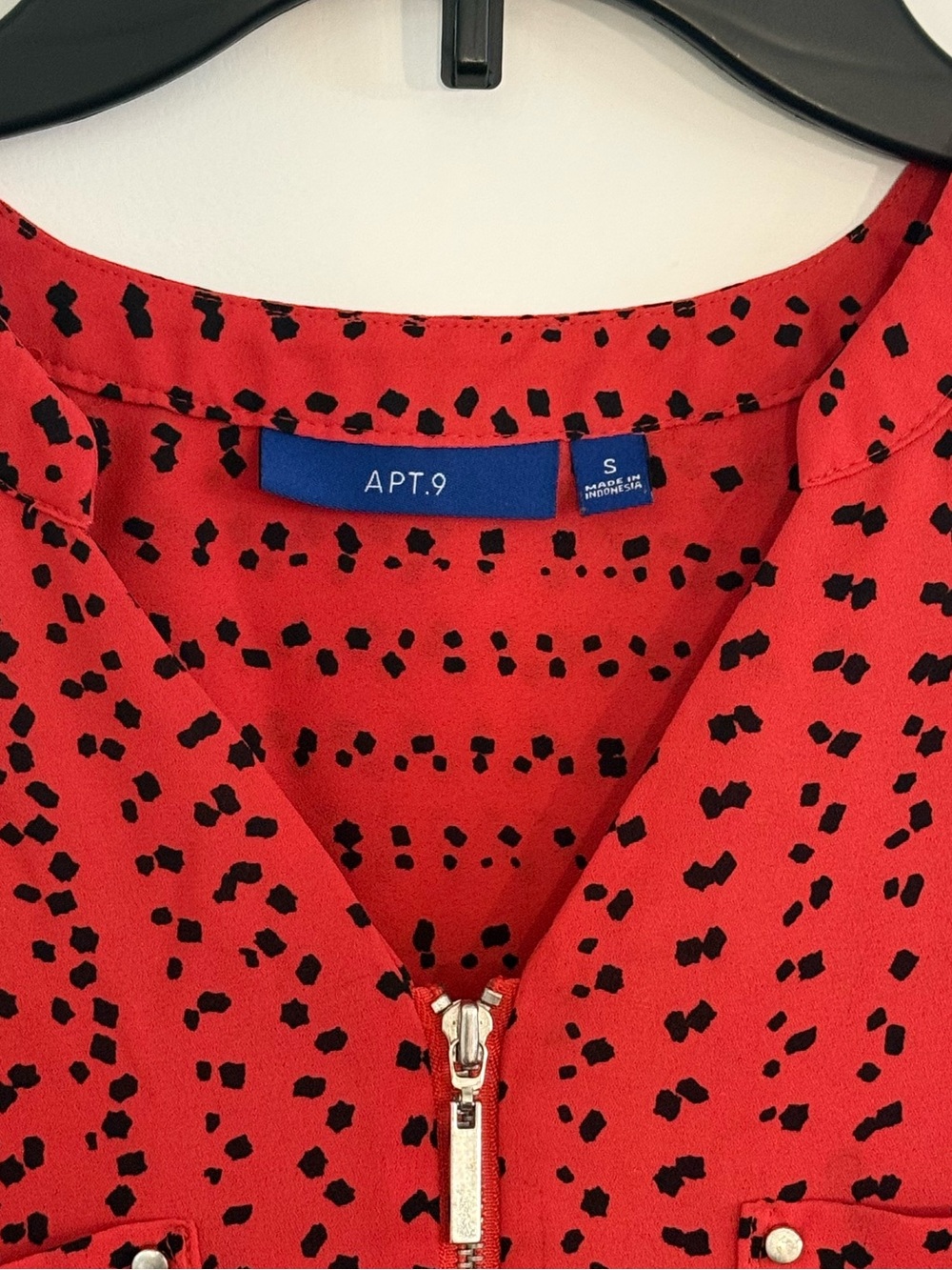Printed Zip Front Blouse Women’s S Short Sleeve Business Casual - Picture 5 of 6